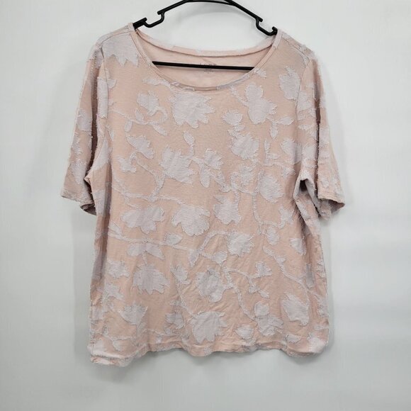 LOFT Tops - Loft Floral Patch Blouse Knit Short Sleeve Loose Fit Crewneck XL Womens Pink